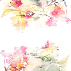 Floral watercolor  background. Roses.