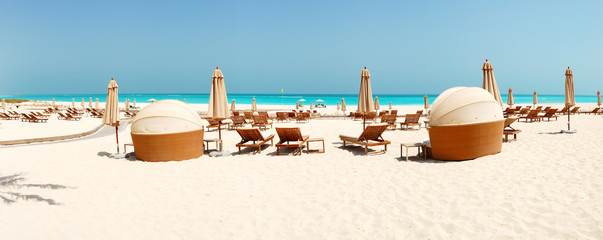 Panorama of the beach at luxury hotel, Abu Dhabi, UAE - 62480350