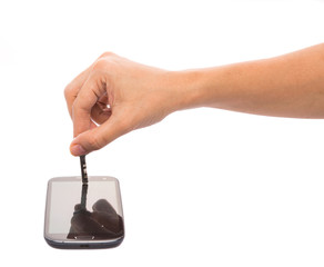 Concept image of holding key to secure data in in a smartphone