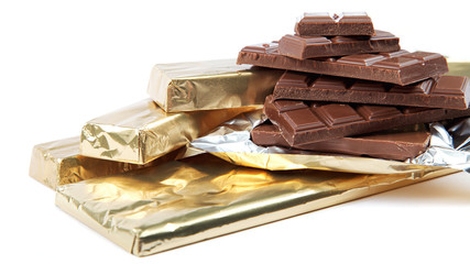 Chocolate bar in foil.