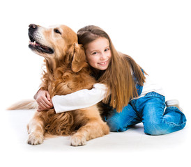 Happy little girl with her dog