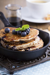 Pancakes with banana and blueberries