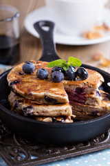 Pancakes with banana and blueberries