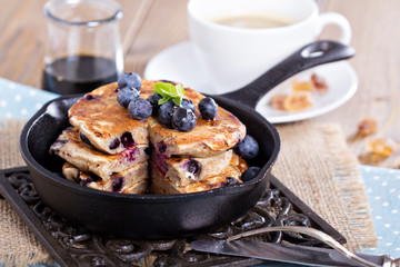 Pancakes with banana and blueberries