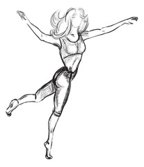 dancing woman sketch on white