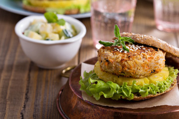 Vegan burgers with beans and vegetables