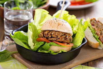 Vegan burgers with beans and vegetables