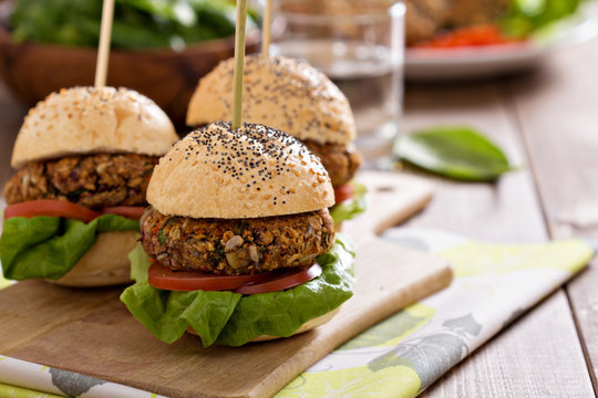 Vegan burgers with beans and vegetables