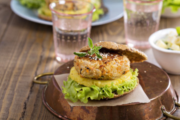 Vegan burgers with beans and vegetables