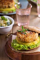 Vegan burgers with beans and vegetables