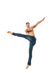 Fototapeta na wymiar modern ballet dancer posing over white background