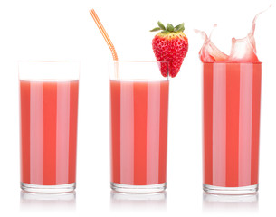 Smoothies of strawberry in glass with splash