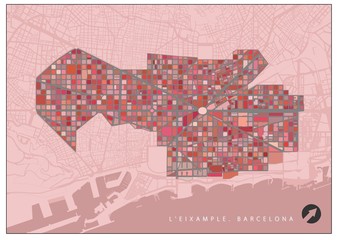 Eixample quarter plan, Barcelona, in red colors