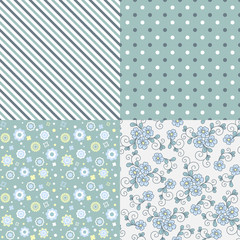 Vector seamless pattern set. Flowers, lines, dots.