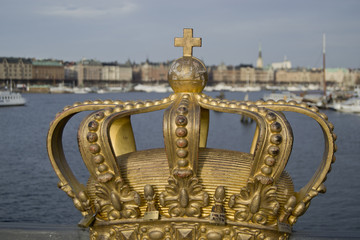 Fototapeta na wymiar View over the golden swedish crown, Stockholm, Sweden