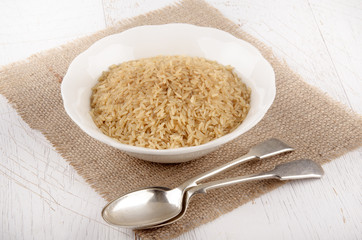brown rice in a white bowl