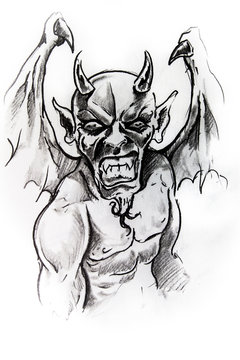 Gargoyle, sketch of tattoo