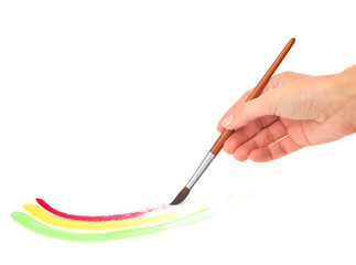 hand painting a three-colored shape