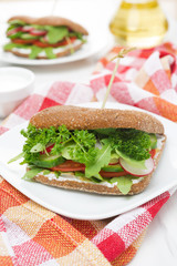 Healthy food - sandwich with cottage cheese and vegetables