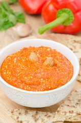 roasted pepper dip with almonds and garlic vertical