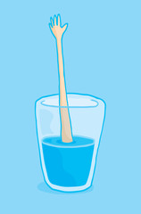 Drowning in a glass of water man asking for help