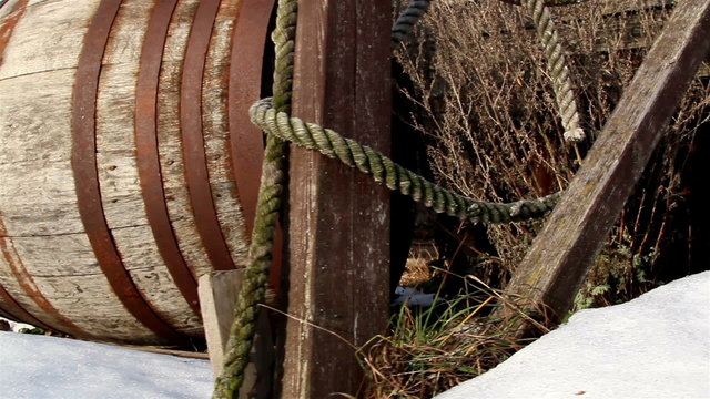 The side view of an old barrel