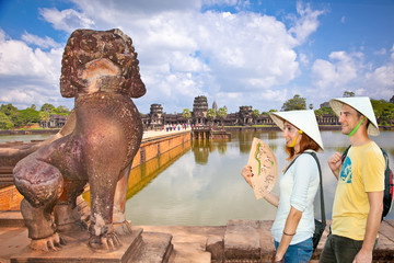 Couple at  Angkor Wat temple, Cambodia.