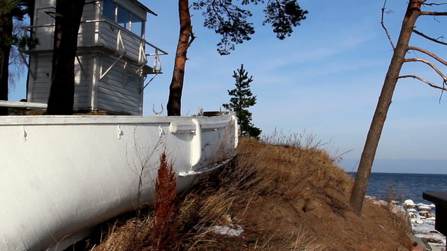 A white boat on standby
