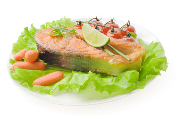 salmon steak with vegetables