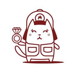 Character firefighter in coveralls and helmet