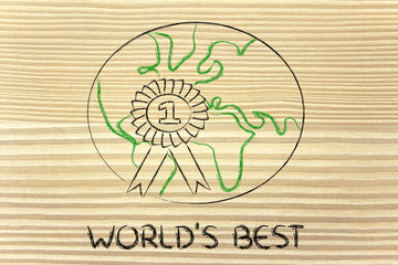 number one, design of the world with winner ribbon