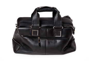 Naklejka premium Black women's leather bag isolated on white background