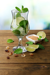Ingredients for lemonade in glass,