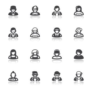 People flat icons with reflection. Classic and modern style