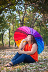 Young fat woman sitting