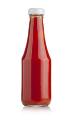 Glass bottle of ketchup