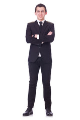 Young pilot isolated on the white