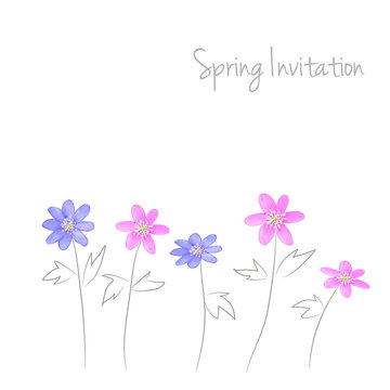 Cute card, invitation with watercolor flowers, anemones