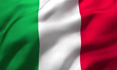 Wall murals European Places Flag of Italy blowing in the wind. Full page Italian flying flag. 3D illustration.