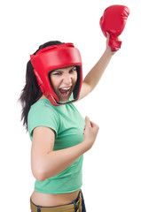 Woman boxer on white background