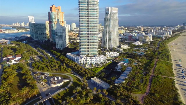 Aerial Miami Beach buildings