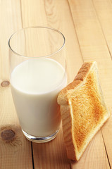 Glass of milk and toast