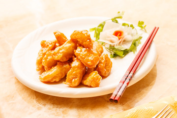 Chinese food. Chicken with sweet and sour sauce