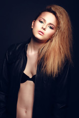 Fototapeta premium beautiful blonde woman portrait, rock style