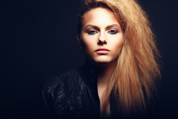 beautiful blonde woman portrait, rock style
