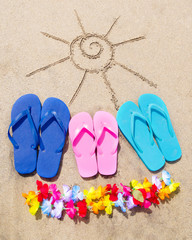 Fototapeta na wymiar Summer background with flip flops