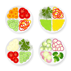 Plates with vegetables