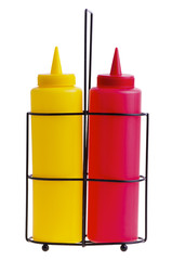 Bottles of Ketchup and Mustard.