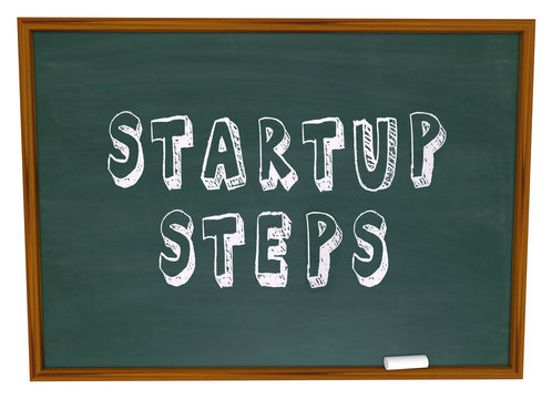 Startup Steps Words Chalk Board Learning New Business Management