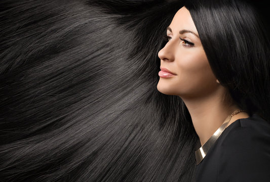 beautiful young woman with black shiny hair